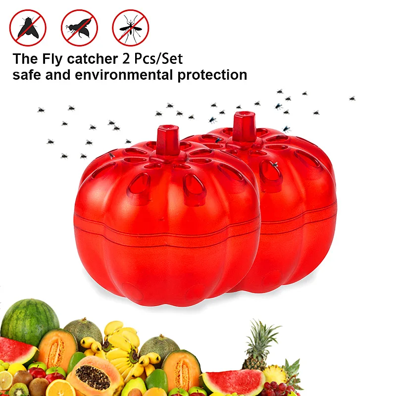 

2Pcs Red Pumpkin Shape Fruit Fly Trap Fruit Fly Killer for Home Kitchen Non-Toxic Gnat Killer Fly Catcher Pest Insect Control