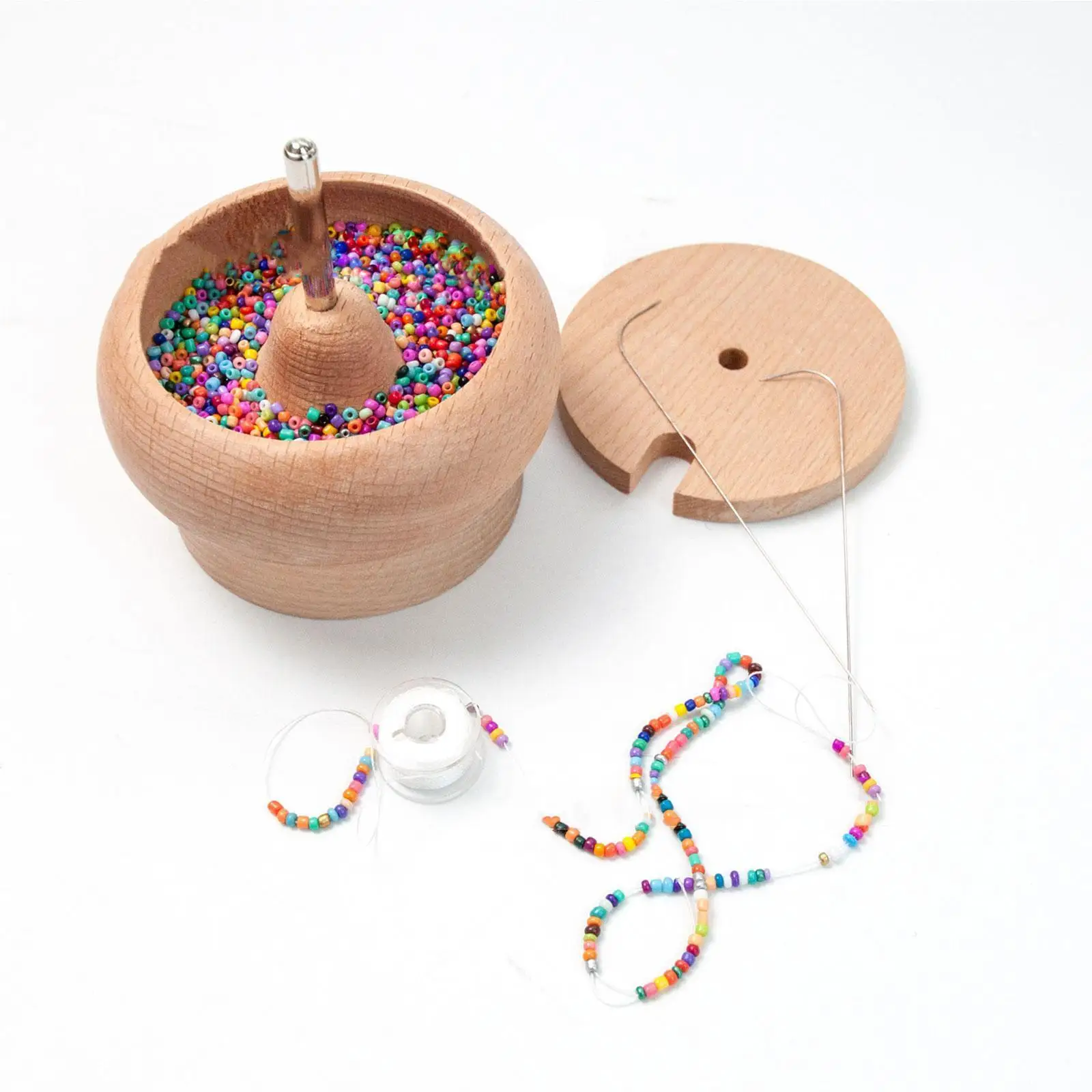 

Funny Manual Wood Bead Spinner With Lid Portable Durable Beads Quickly Wooden Bead Quick Crafts Tools Threader String Seed M0c2
