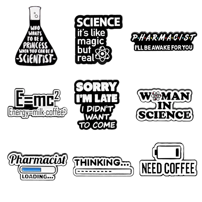 

Math Science Enamel Pin Chemistry Apothecary Equation Brooch Denim Backpack Badge Black White Jewelry Gifts for Students Friends