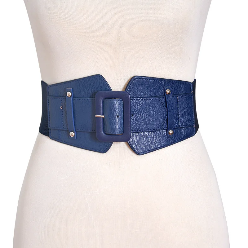 Fashion Elastic Wide Belt Strap Vintage Women PU Leather Buckle Elastic Wide Belt Strap Solid Color Waistband New