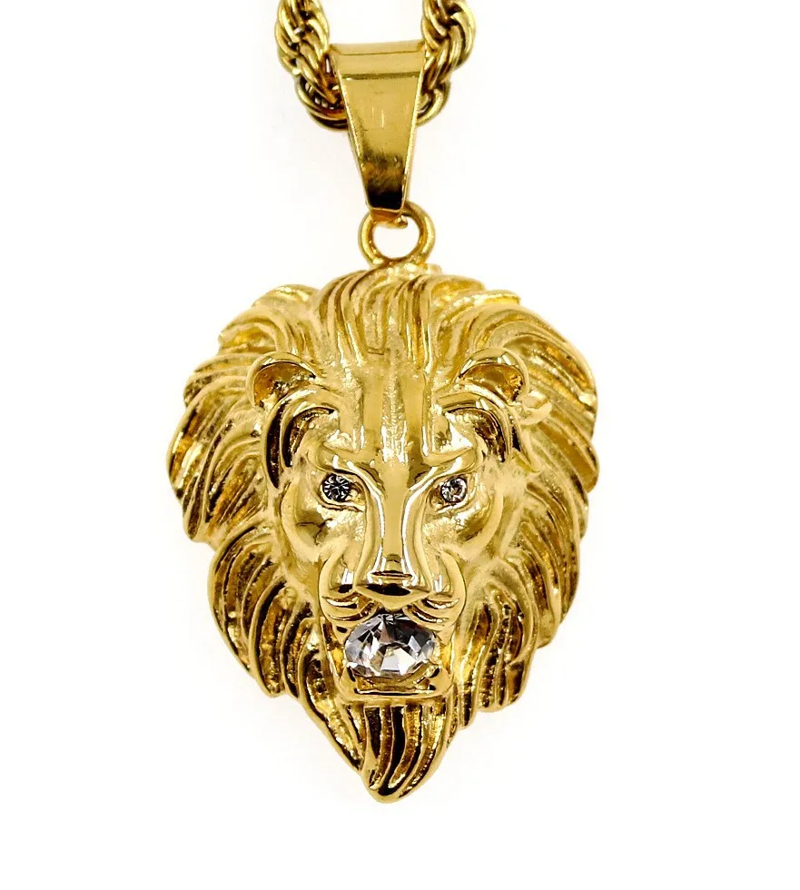 Золотая подвеска в виде льва из нержавеющей стали SZN 316L, 24-дюймовая веревочная цепочка, ожерелье, подарок для мужчин