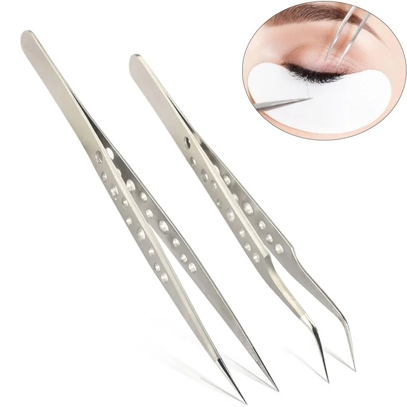 

MEILAIMDY Grafting eyelashes precision tweezers stainless steel polished high hardness tape hole anti-corrosion