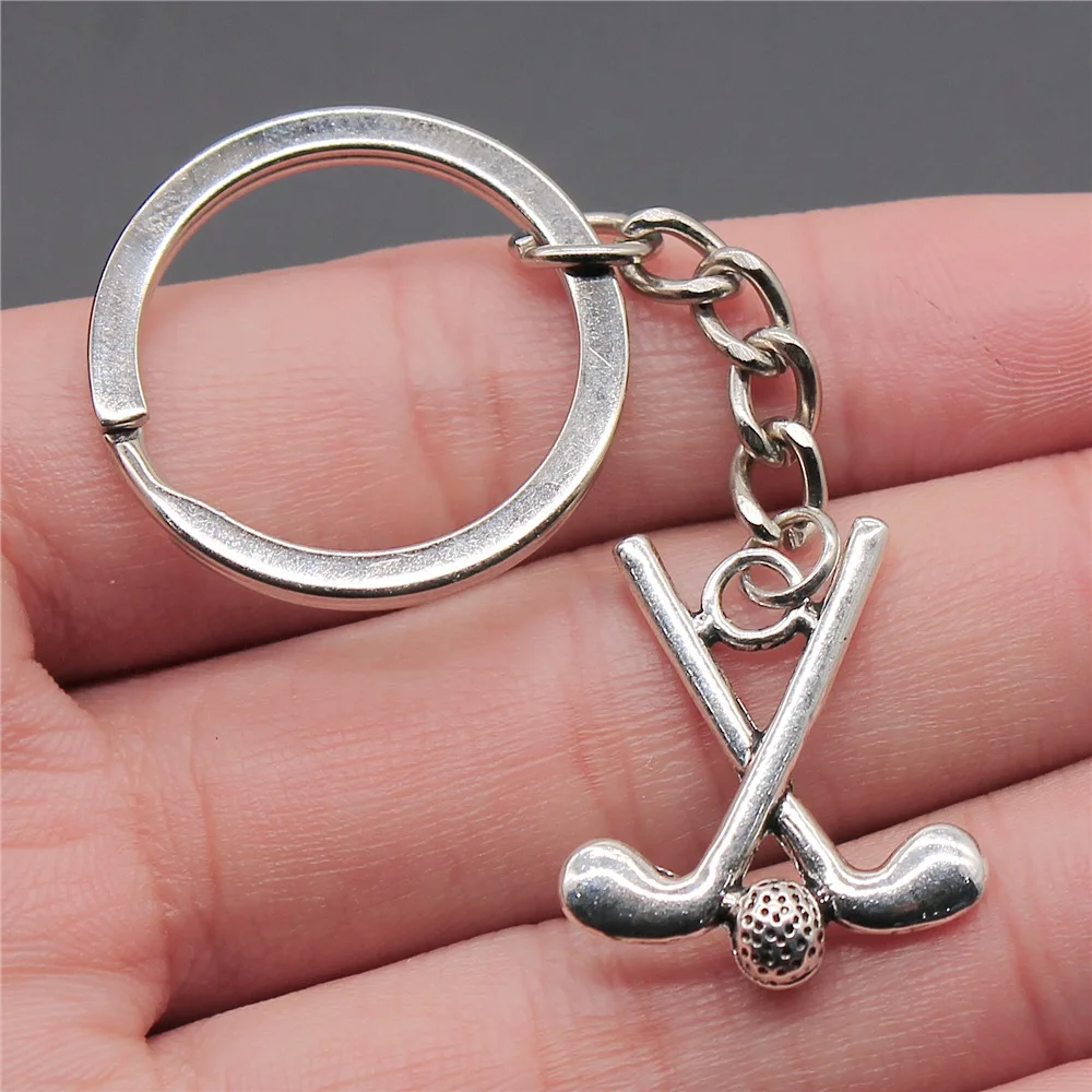 

Woemn Men Keychain Dropshipping Antique Silver Color 25x22mm Golf Clubs Pendant Keyring Gift