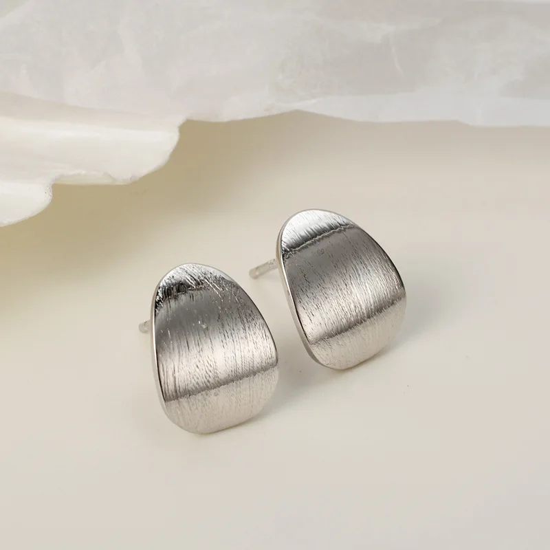 

Youth of Vigor Brushed Irregular Disc Solid 925 Silver Earrings Matte 18K Gold Tone Ear Studs E1051