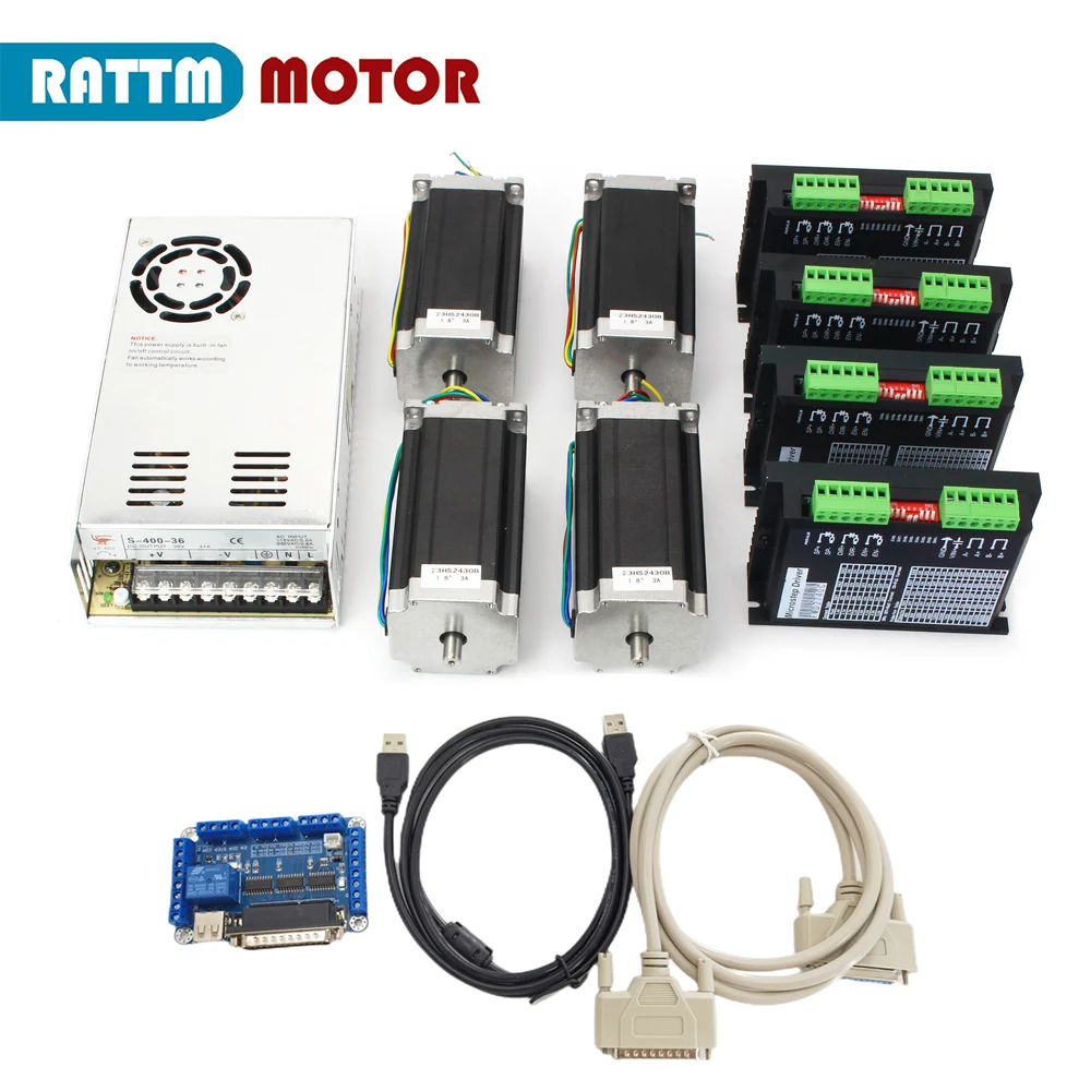 4 оси USB MACH3 CNC Kit Nema23 шаговый двигатель 112 мм 425oz-in 3.0A двойной вал драйвер CW5045 плата
