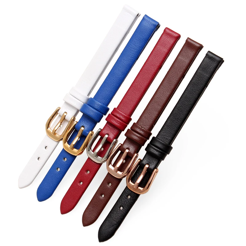 

6mm 8mm 10mm 12mm14mm Genuine Leather Watch Bracelet womens fashion watchband wristwatches mini bandred white color small strap