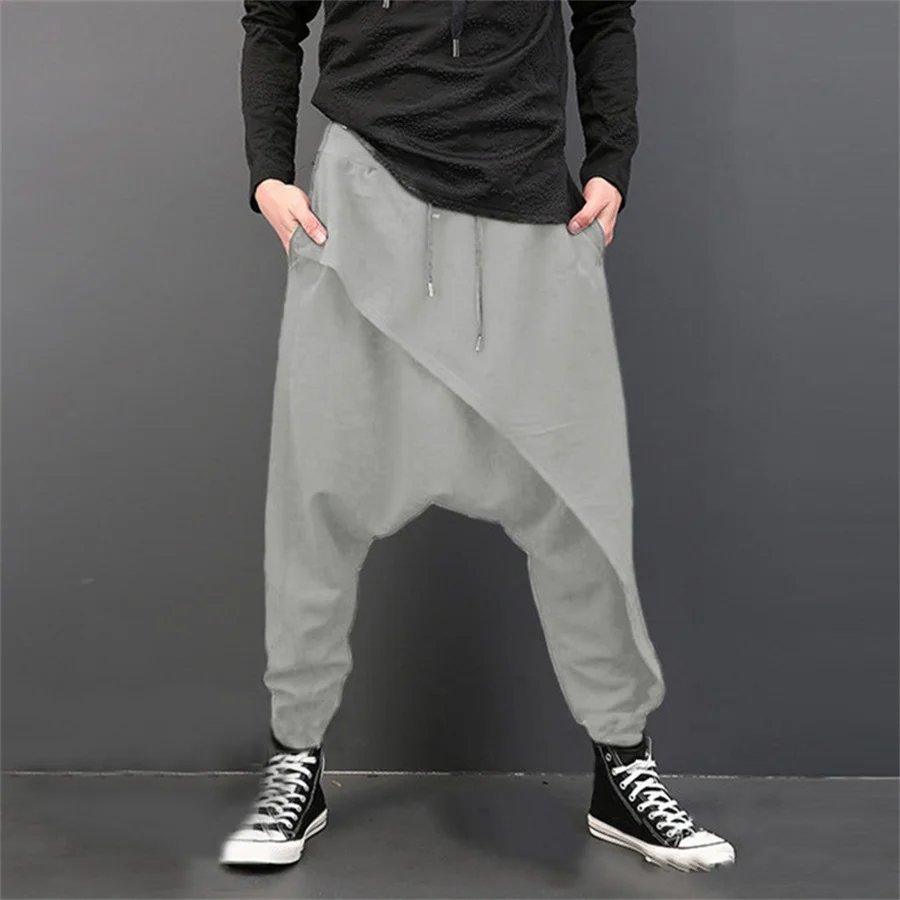 2025 Men's Casual Trousers Irregular Loose Solid Drawstring Saggy Pants Men Vintage Harem Pants Hip Hop Skateboard Fitness Pants (art.: 3920ccc01bf6c) - 3920ccc01bf6c