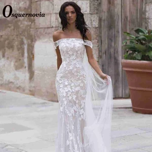 Osquernovia Stylish Mermaid Wedding Dresses Cape Off The Shoulder Backless Appliques Boat Neck Robe De Mariee Made To Order