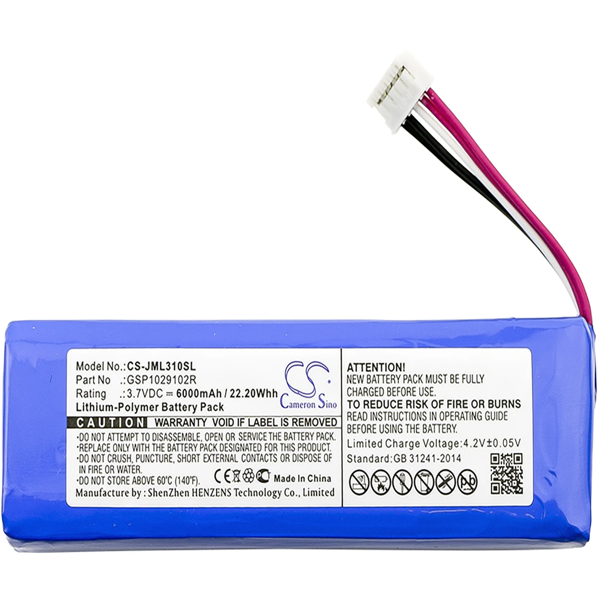 

Аккумулятор Cameron Sino на 6000 мА для JBL Charge 3 2015, Charge 3 2015 версия GSP1029102R, P763098