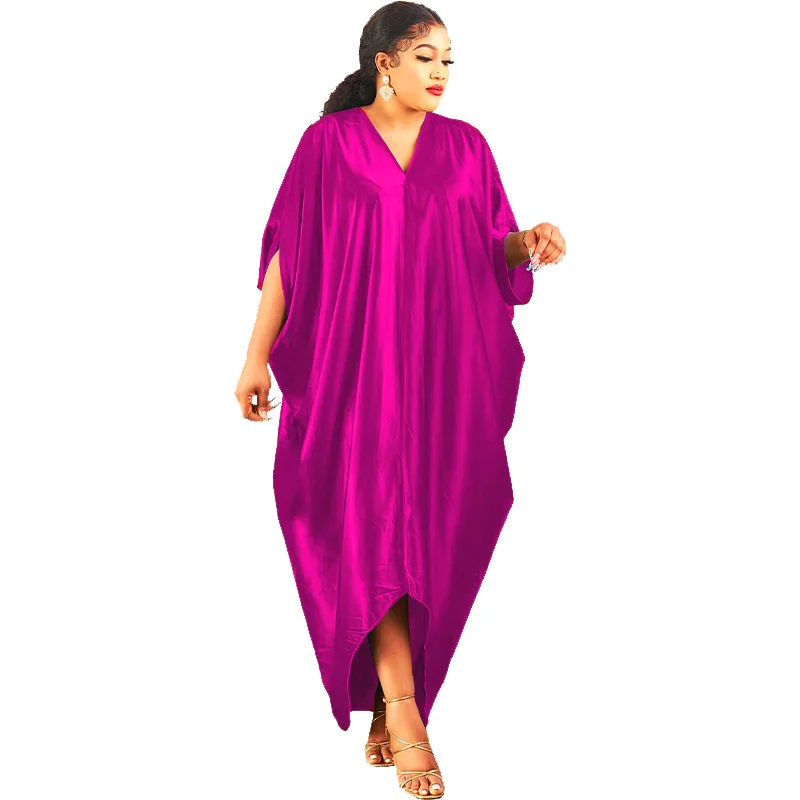 2022 Spring New African European And American Multi-Solid Color Plus Size Muslim Women's V-neck Dress