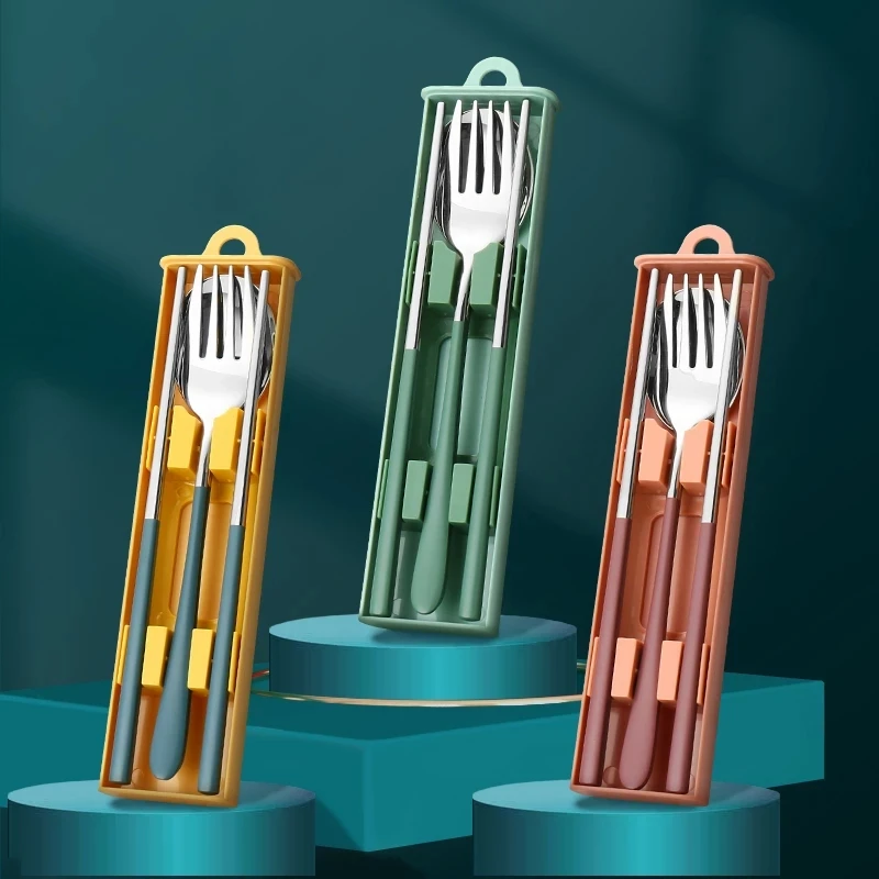 

304 Dinnerware Set Flatware Stainless Steel Portable Cutlery Sets Camping Travel Set Case Knife Fork Spoon Kitchen Accessories