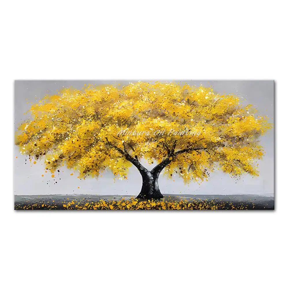 

Mintura Large Size Handmade Artwork Handpainted Modern Oil Painting On Canva Different Big Yellow Trees Home Decoration Wall Art