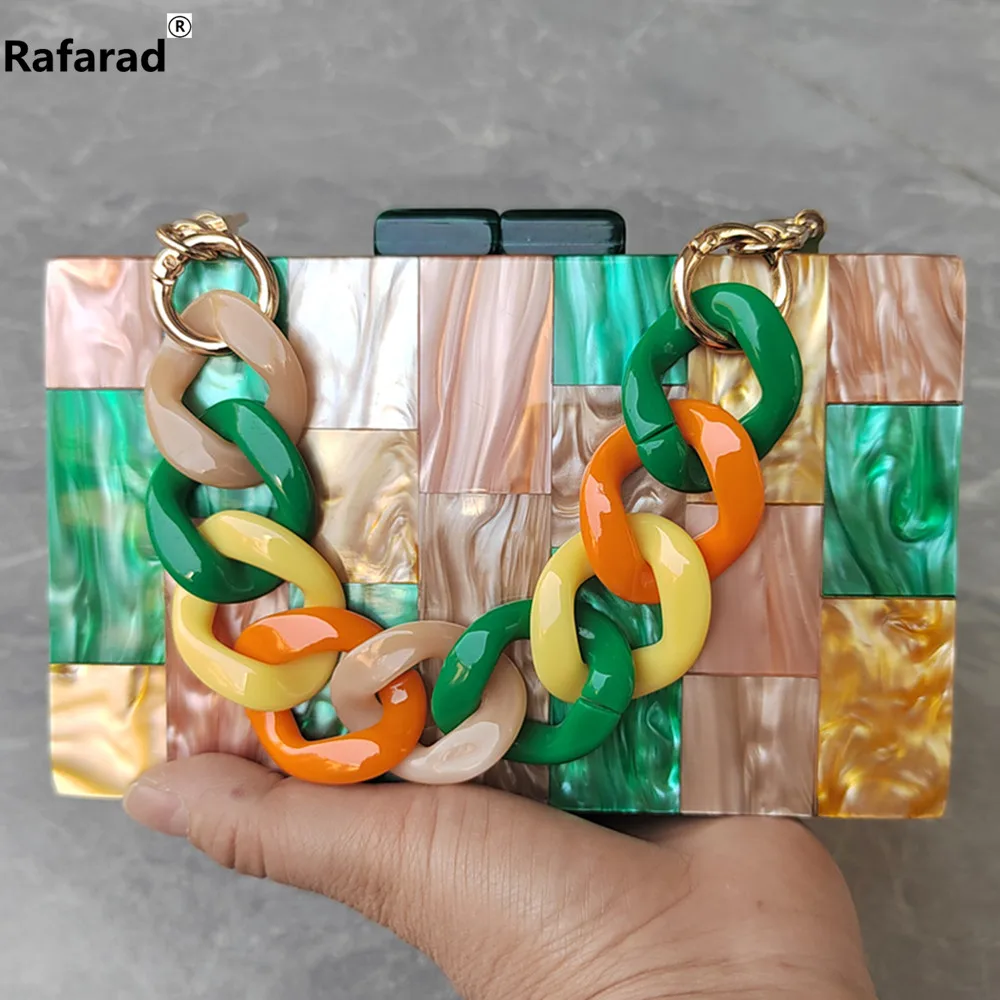 

Новый модный кошелек для женщин, жемчужные зеленые оранжевые клетчатые сумочки, акриловая Роскошная вечерняя сумочка с блестками, мини-кошелек-клатч для свадьбы