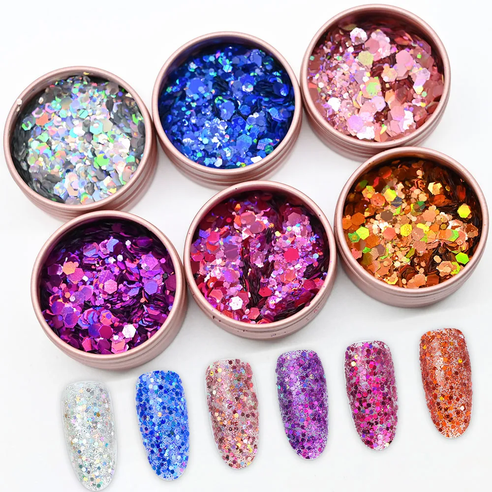 

4g/Bottle Laser Holographic Nail Art Glitter Mixed Chunky Hexagon Symphony Sequins Gold Silver Shiny Chameleon Manicure Flake Q2