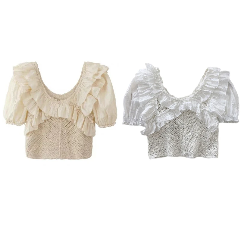 

Стильные женские топы с пышными рукавами, футболки для девочек с оборками и V-образным вырезом, женская шифоновая блузка, топы, летние футболки, топы для повседневного ношения