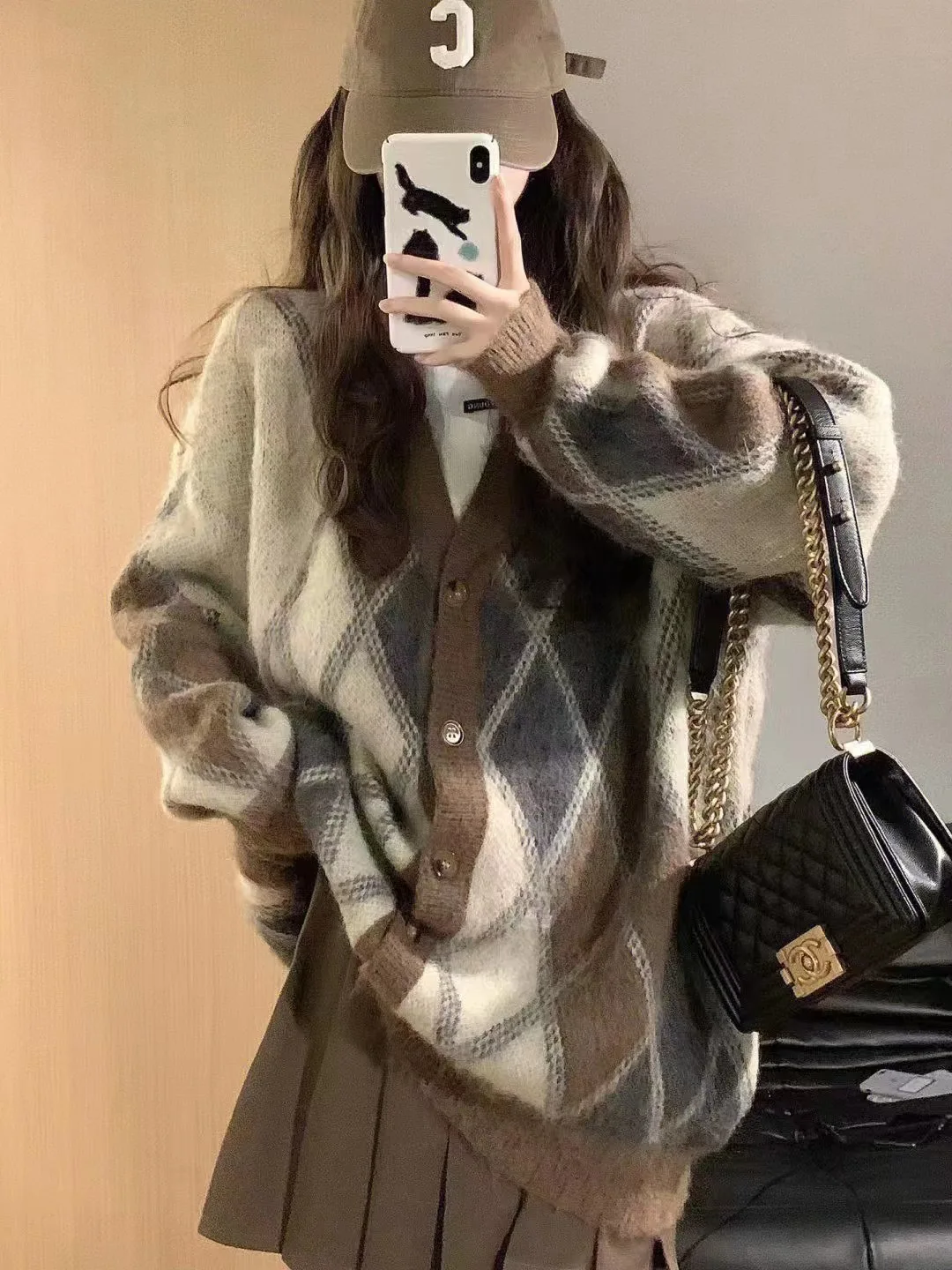 

Contrast Lingge College Style Vintage Sweater for Women In Winter Sweet Korean Version Versatile Knitting Cardigan Coat