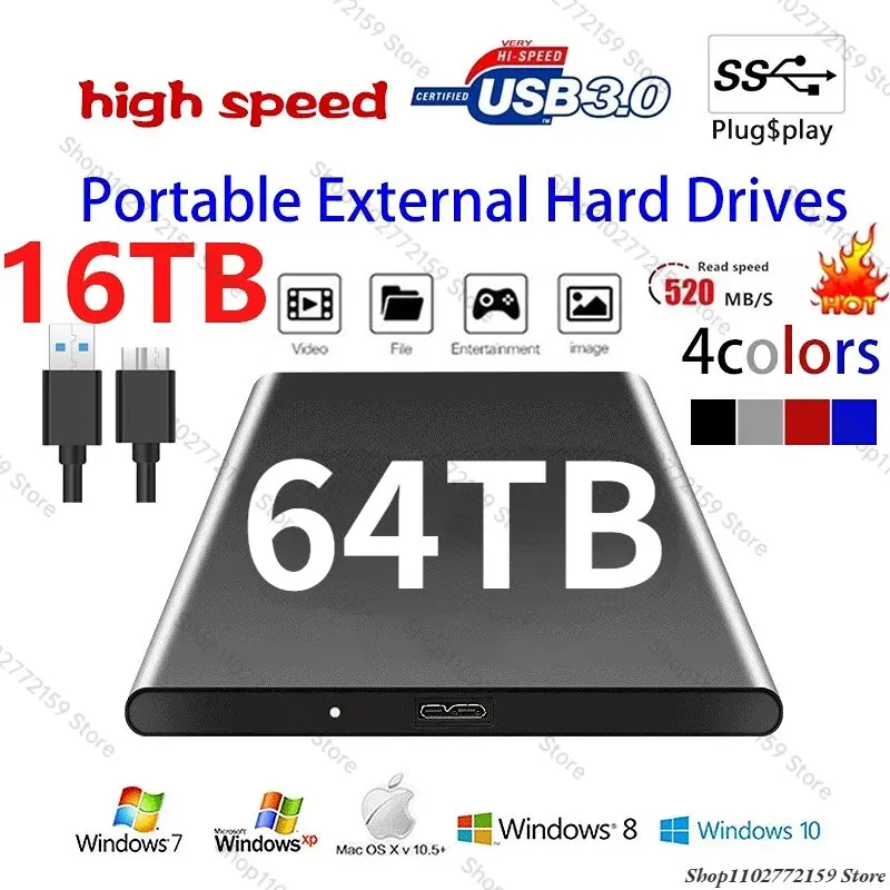 

High-Speed External 2TB 4TB 8TB Hard Drive USB3.0 SSD 12TB 16TB 64TB Hard Disk Storage Devices Disco duro for Desktop Laptop