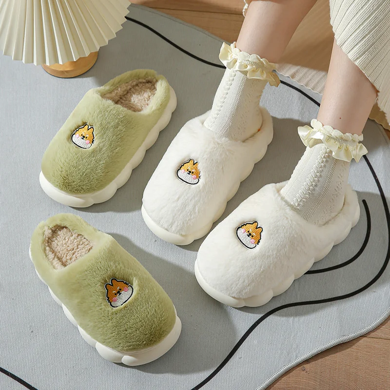 Dog Animal Cotton Slippers For Women In Autumn And Winter For Home Slipper Indoor Wood Floor Couples, Plush Soft Soled Slipper