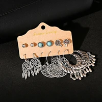 vintage silver color pendant earring set 2022 new ethnic style hollow sets of earrings jewelry women wedding party dangling gift