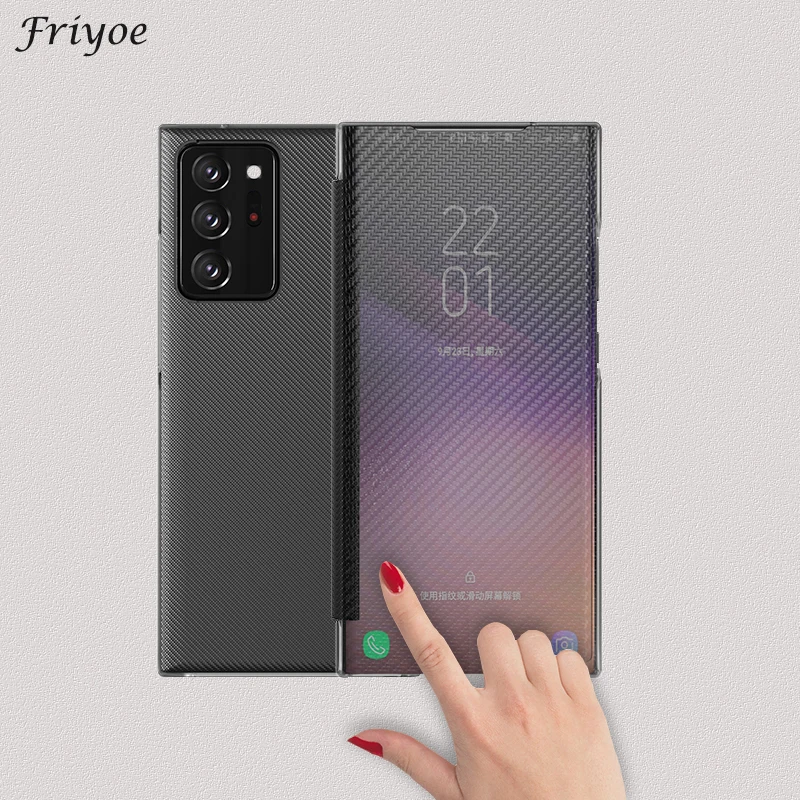 

Smart Mirror Flip Case For Samsung Galaxy Note8 Note9 Note10 Note20 Plus Ultra 5G Carbon Fiber Texture Shockproof Cover Funda