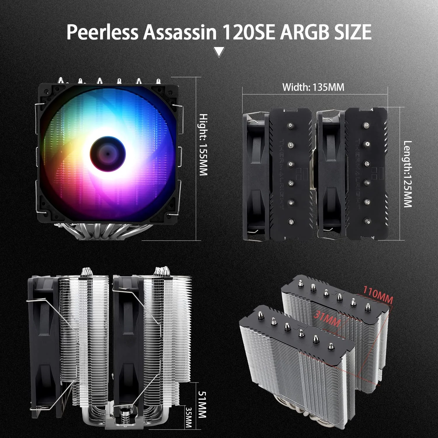 Кулер для процессора Thermalright Peerless Assassin 120 SE ARGB с 6 тепловыми трубками, двумя вентиляторами PWM и технологией AGHP для компьютеров (art.: 3920db42016e1) - 3920db42016e1