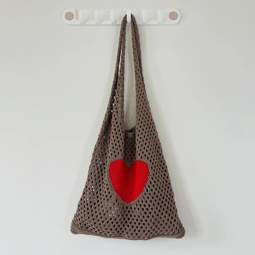 

Винтажная женская вязаная сетчатая ажурная сумка на плечо, шикарная сумка, Женская портативная пляжная вязаная крючком сумка-тоут для женщ...