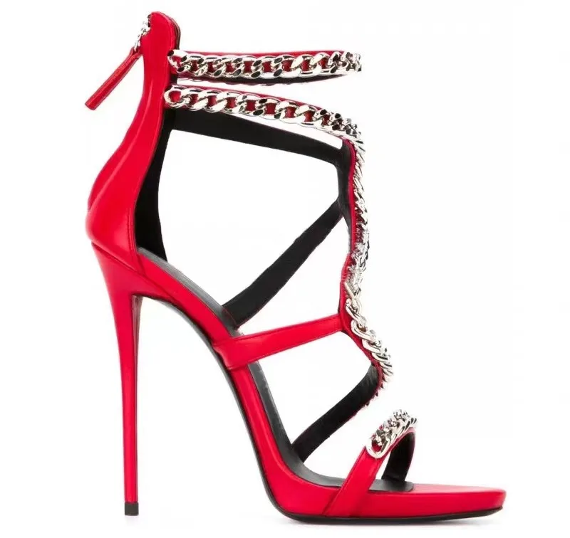 

Женские босоножки с цепочкой на молнии, высота 11 см, каблук-шпилька, женская обувь с ремешком на щиколотке, модная брендовая Дизайнерская обувь