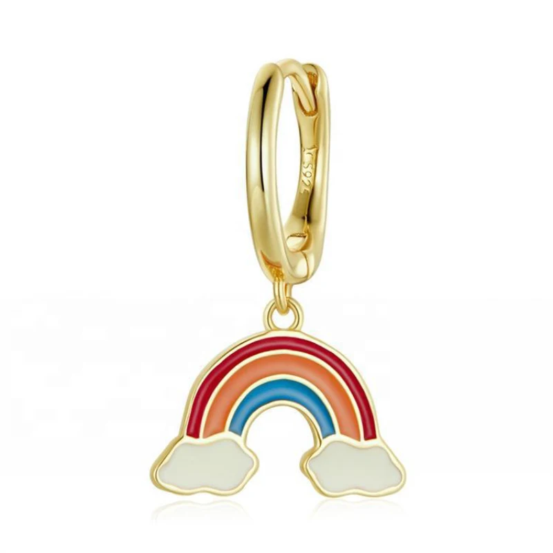 

New in s925 silver Simplicity rainbow enamel earing creative hoop earrings for women cute Cartoon fun party jewelry gift INS
