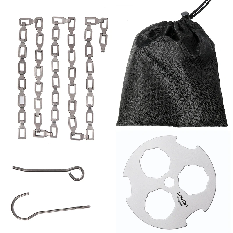 

Camping Tripod Board Turn Branches into Campfire Tripod Ultralight Titanium Campfire Support Plate with Adjustable Chain