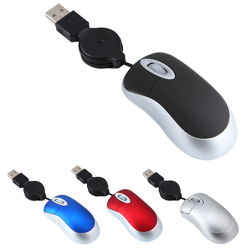 Миниатюрная USB Проводная мышь с выдвижным кабелем, миниатюрная маленькая мышь 1600 DPI, оптическая компактная дорожная мышь для 98 2000 XP Vista Ve (Серебристая) (art.: 3920c87bb0650) - 3920c87bb0650