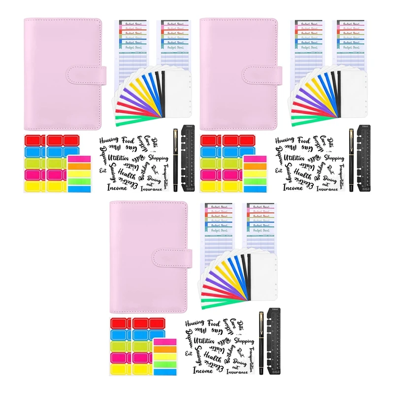 

3 набора, бумажник из искусственной кожи A6 с конвертами на молнии, широко используется для дома, школы и путешествий, розовый