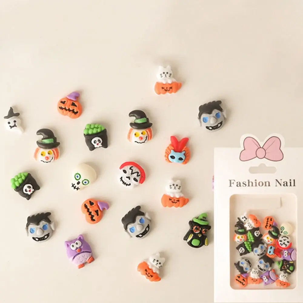 

20Pcs Halloween Ornaments 3D Nail Art Decorations New Cute Resin Flat Back Skull Spider Skeleton Design Nail Accessories
