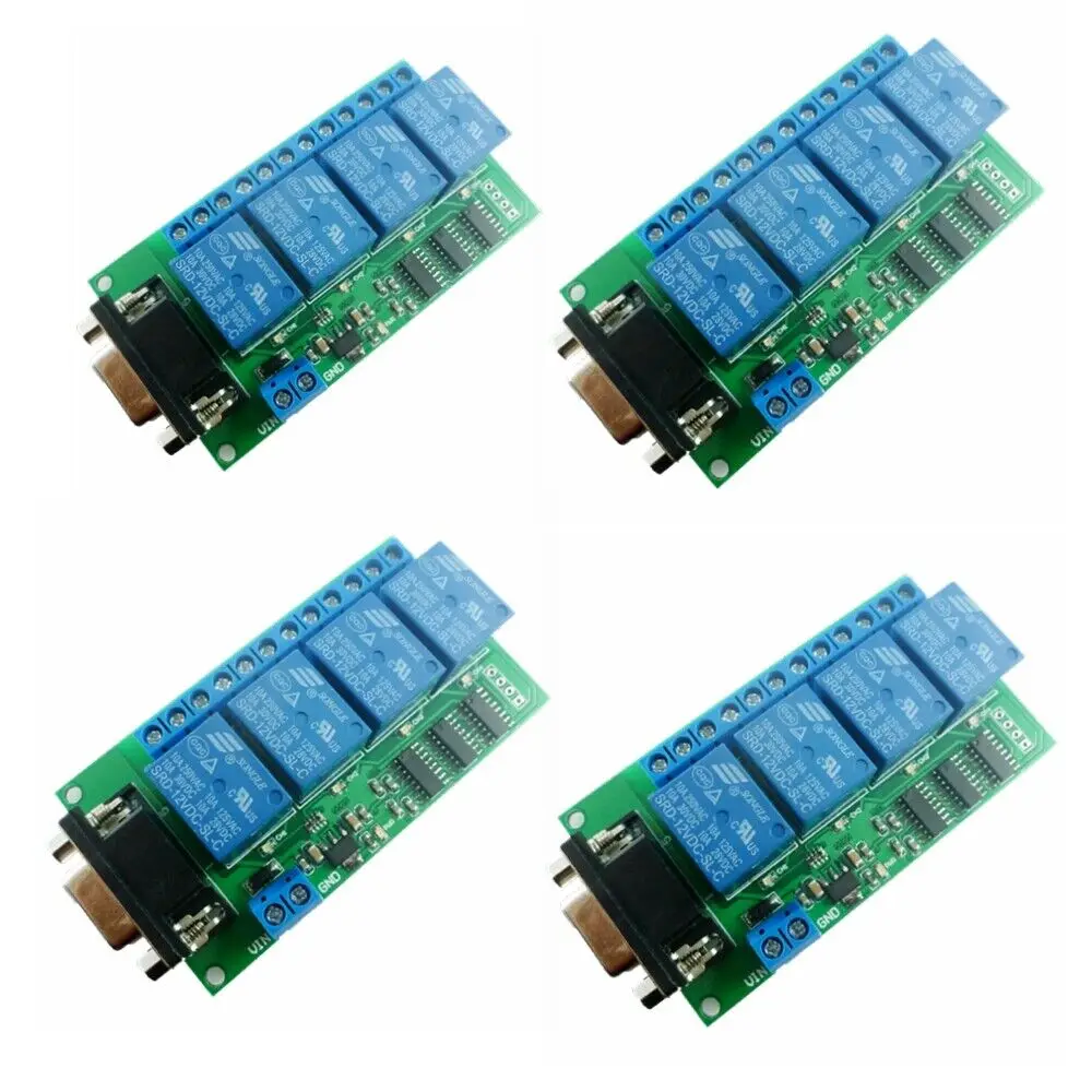 

DC 12V 4Ch RS232 DB9 Relay SCM PC USB UART DB9 Remote Control Switch PLC Motor