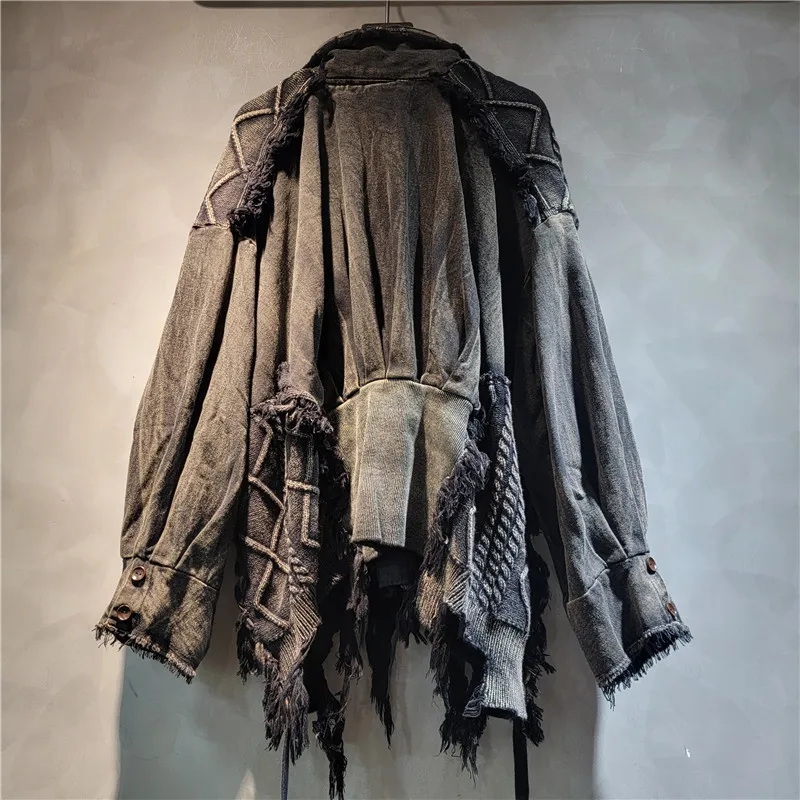 Осень 2024 новый свободный крупнобортный дизайн вязаная стираная джинсовая куртка