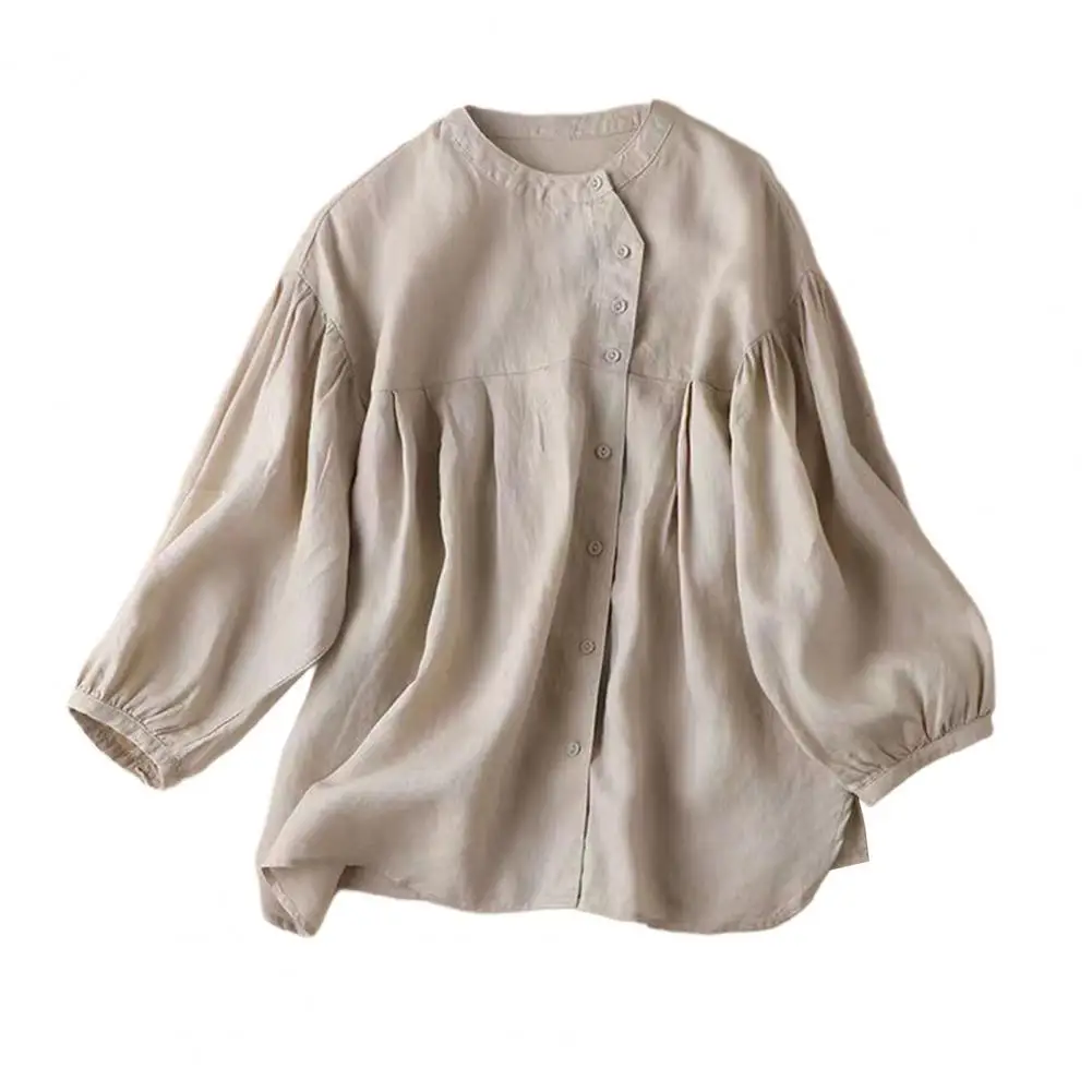 

Простая рубашка с рукавом девять четвертей, женские повседневные рубашки в стиле ретро, свободные однобортные топы с рукавами-фонариками