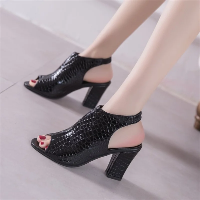 

Comfy Shoes Women Sandals Summer Leather 9cm High Heel Fish Mouth Toe Sexy Party Wedding Shoes Sandalias Mujer Black Gold Heels