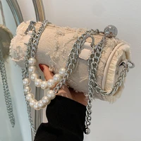 high quality ladies pearl chain shoulder bag 2021 new fashion hand held handbag hot selling messenger hand bag cylinder bag