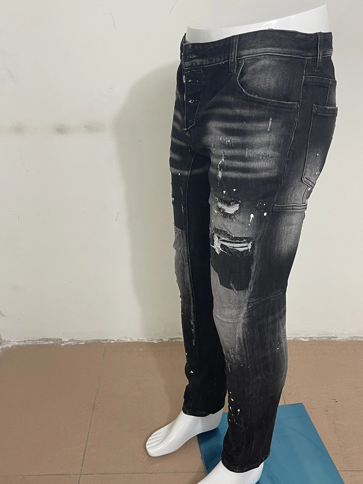 2023 spring and autumn new style jeans man d2 jeans three-dimensional cutting splice wash slim small black gray color clasp A39