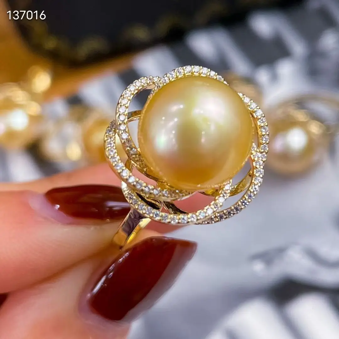 

Charming 11-12mm South Sea Round Gold Pearl Ring 925s