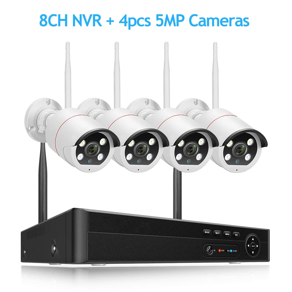 

8CH HD 5MP Беспроводная камера безопасности Обнаружение лиц Двустороннее аудио ONVIF WIFI Система видеонаблюдения