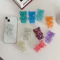 cute bear transparent folding mobile phone grip holder for iphones samsung huawei cell phone finger ring expanding stand holder
