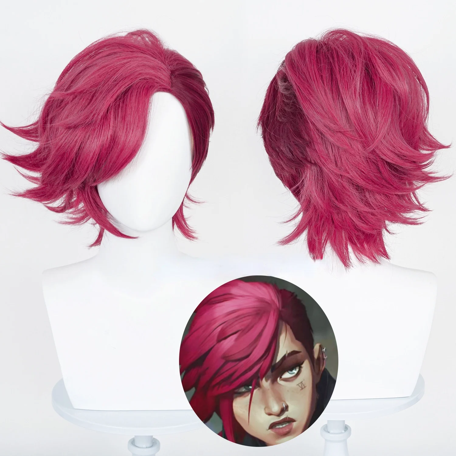 Купи Game LOL Arcane Vi Cosplay Wig VI 30cm Deep Rose Short Heat Resistant Synthetic Hair Woman And Man Role Play Wigs за 738 рублей в магазине AliExpress