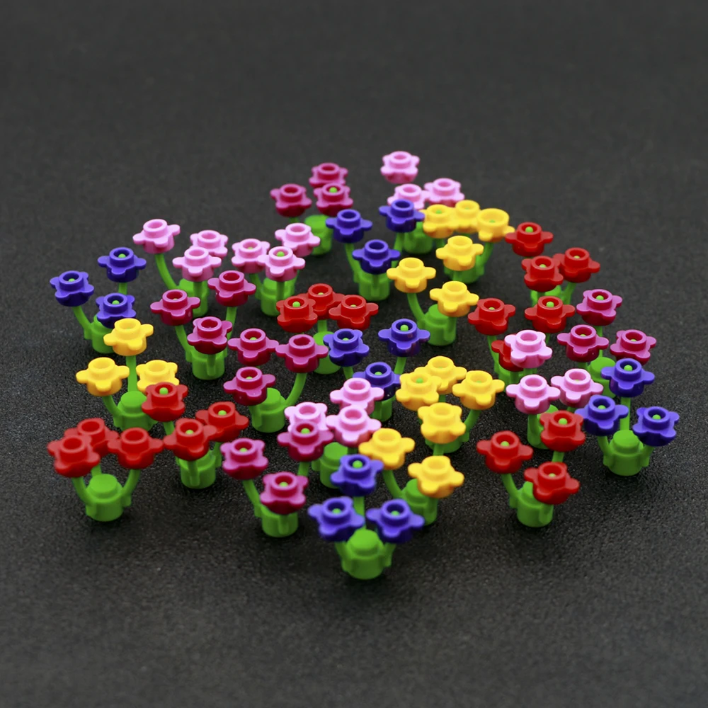 Аксессуары для города, строительные блоки, «сделай сам», цветок, мини-цветок, зеленое растение, трава, замок друзей, запчасти, Военный Город, игрушки для детей