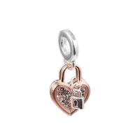 beads for jewelry making heart padlock double dangle charm for original 925 silver bracelets fashion female diy beads