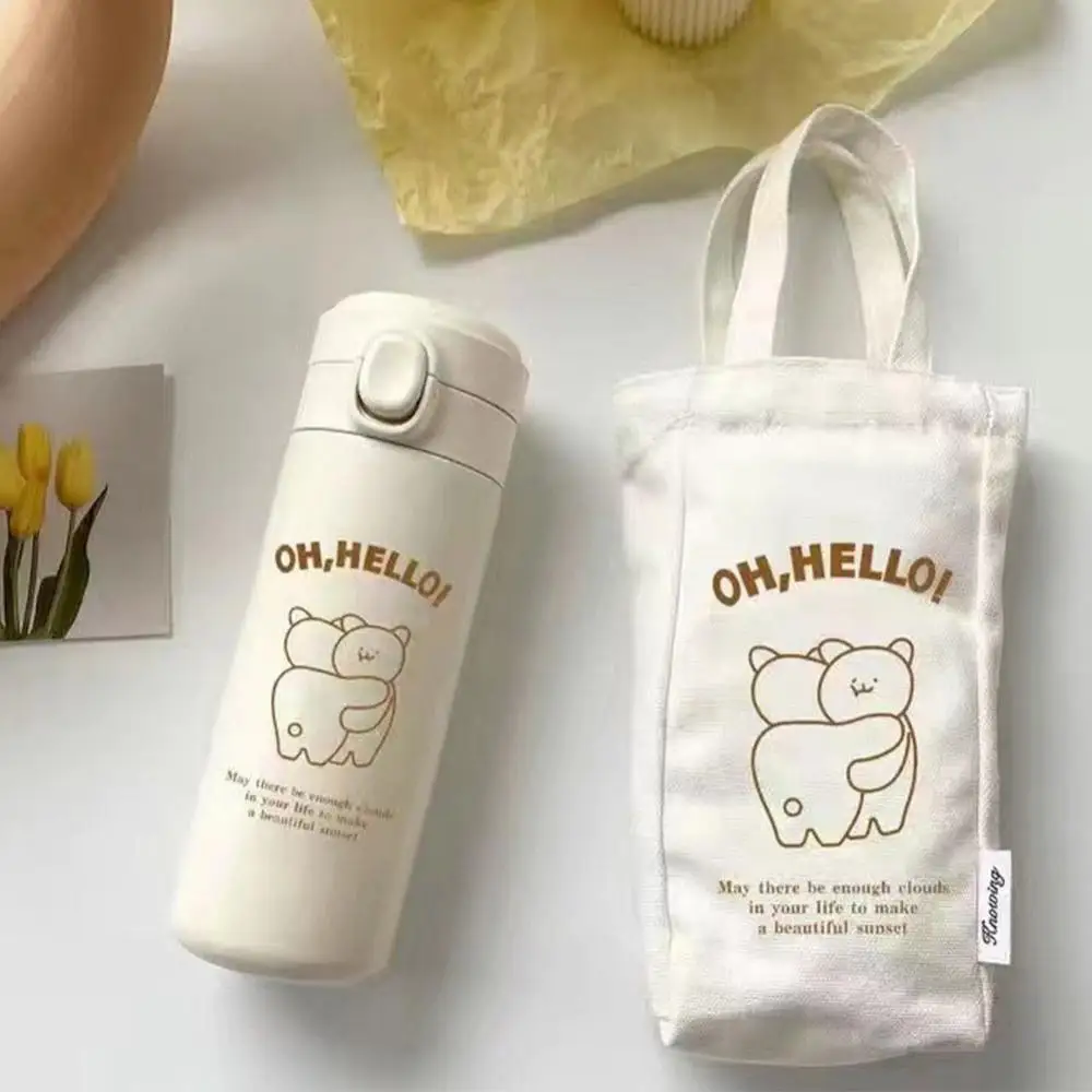 

350ml 450ml Cute Thermos Mug with Storage Bag Cup Brush Stainless Steel Thermal Insulation Straight Cup Bottle Vacuum Flasks