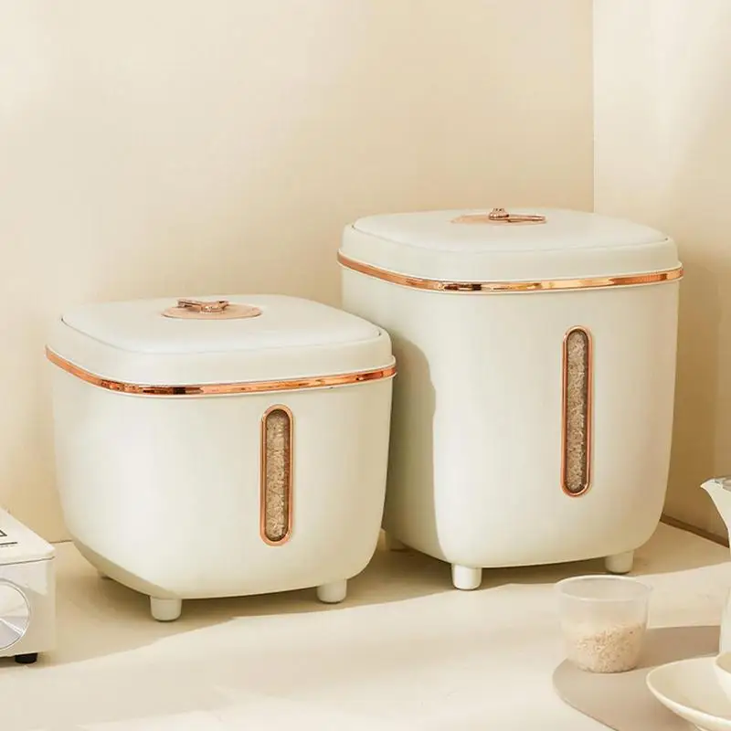 

Rice Dispenser Food Storage Container With Measuring Cup Rice Barrels Sealed Cereal Dispenser Grain Box Kitchen Accessories