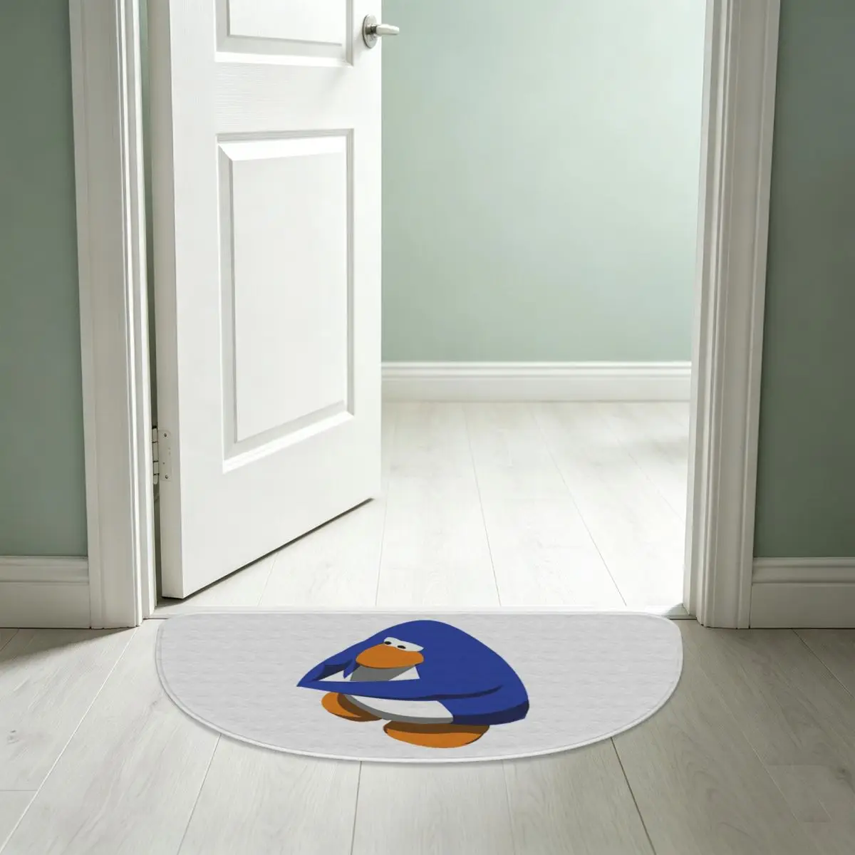 Фото Коврик Club Penguin BOI из мягкой фланели, полукруглый, нескользящий, впитывающий, для ванной комнаты и гостиной. №5