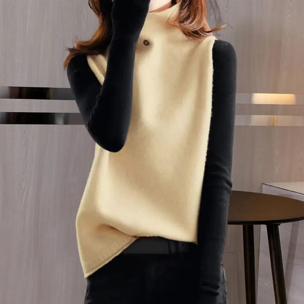 

Fashion Turtleneck Button Knitted Korean Vest Sweater Women's Clothing 2022 Autumn New Casual Pullovers All-match Commute Tops