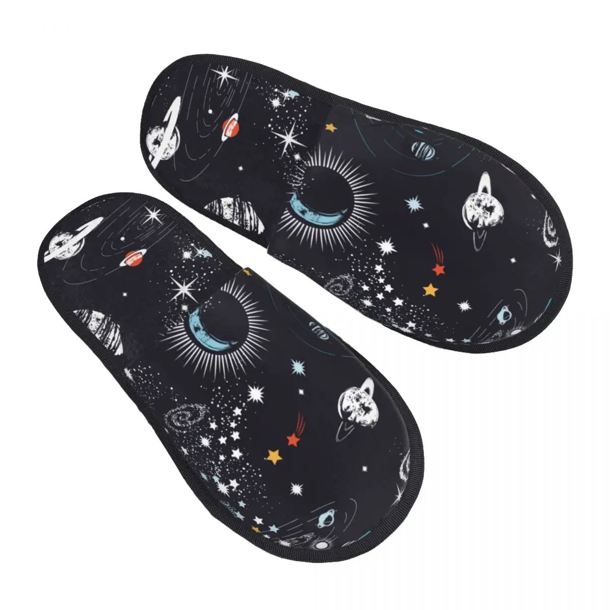 

Men Women Plush Indoor Slippers Space Galaxy Constellation Zodiac Star Warm Soft Shoes Home Footwear Autumn Winter 2023