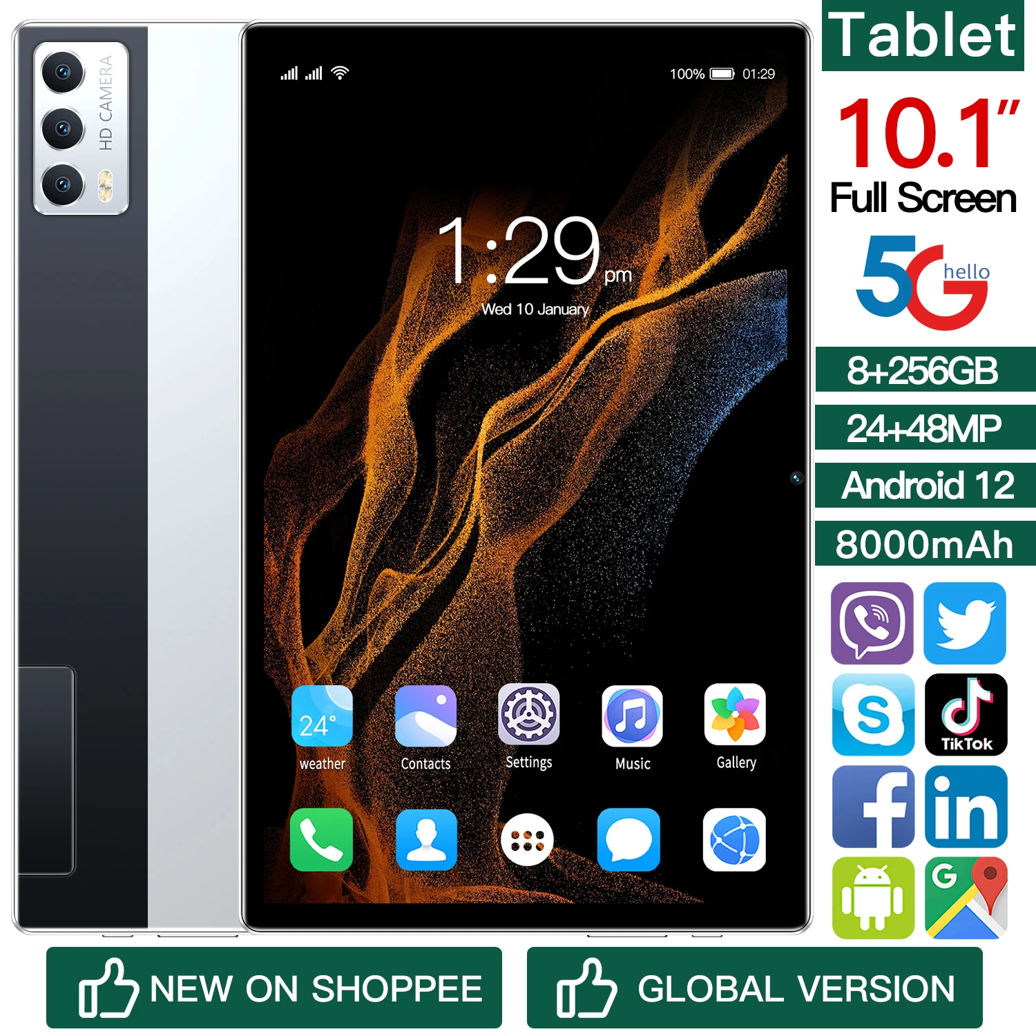 

New【 Buy 128GB 】10'' Tablet PC Android 12 4G/3G Octa Core 8GB RAM 256GB ROM Tablets PC Dual Wifi Type-C 8000mAh Tablet Pad